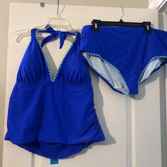 NWT Women’s Blue Plus Size Tankini Set Halter V Neck SZ XXL - Picture 9 of 9